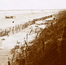Barbed wire barriers on the beach, Nieuwpoort-Bad, Flanders, Belgium