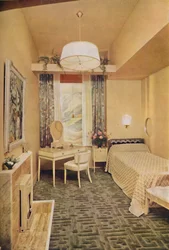 Bedroom Designed by Esmé Gordon, A.R.I.B.A., A.R.I.A.S., with Greek Key Design W Wilton Carpet by J