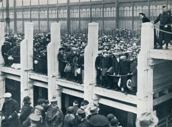 Belgian Refugees on the Harbour at Ostend Waiting for a Boat to Take Them to England