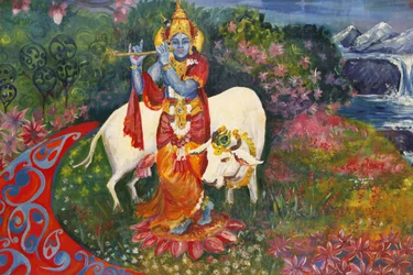 Bhaktivedanta Manor: Painting Depicting Krishna and a Cow, Watford, Great Britain