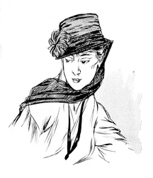 Black crêpe hat with silk Chrysanthemum and mourning veil