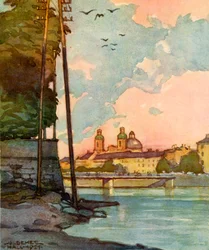 View of the Inn Bridge, Overlooking the River Inn, c1929
