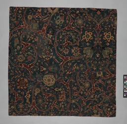 Blue-ground Carpet Fragment with Scrolling Floral Vines, Iran, 17th century