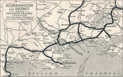 Bournemouth and District, showing Southern Railway connections
