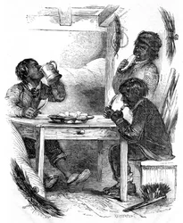 Boy chimney sweeps eating their evening meal