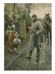 Boy making a face at a German cavalry officer