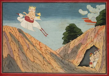 Brahma Hides the Cowherds and the Calves in the Cave, page from a Bhagavata Purana