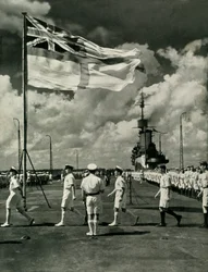 British sailors on the deck of an aircraft carrier, Second World War