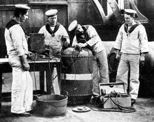 British Sailors Wiring a Mine, First World War