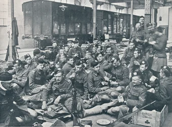 British Troops Having a Meal in a French Railway Station