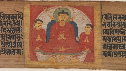 Buddha with His Hands Raised in Dharmacakra Mudra