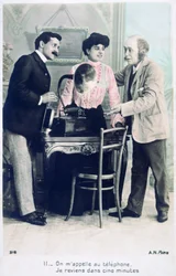 Call me on the telephone, I will return in five minutes, c1900