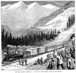 Central Pacific Railroad in the Sierra Nevada mountains, c1875