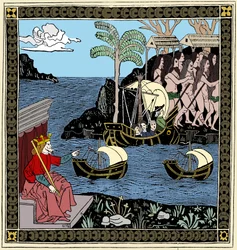 Christopher Columbus Discovering America, woodcut