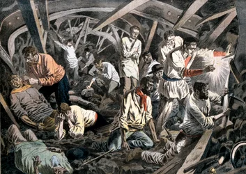 Coal miners trapped underground by a roof fall, Courrieres Mines, Pas-de-Calais, France