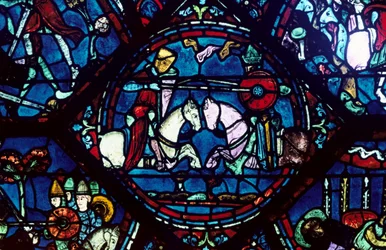 Combat Between Roland and King Marsile, Stained Glass, Chartres Cathedral, France, 1194-1260