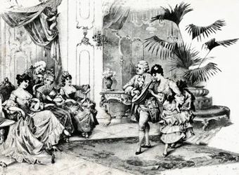 Court dance in Rococo costume. circa 1900