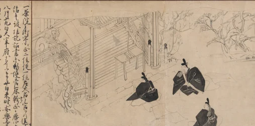 Courtiers visit Sugawara no Michizane’s mortuary temple, ca. 1300