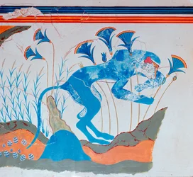 Cretan Fresco of a Monkey and Papyrus