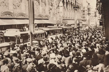 Crowds on Oxford Street During the Bank Holiday Following King George VI