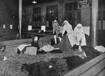 Customs Room at the Gare du Nord, Paris, a relief station for French refugees