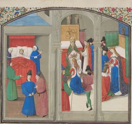 Death of Baldwin IV. Coronation of Guy of Lusignan. Miniature from the Historia by William of Tyre, 1460s
