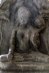 Delhi National Museum. Gaja-Lakshmi (elephants showering water on the goddess Lakshmi). Pala, 9th century A.D. Bihar. Stone. Detail. India.