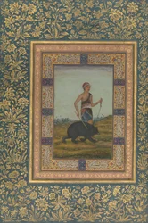 Dervish Leading a Bear, Folio from the Shah Jahan Album, recto
