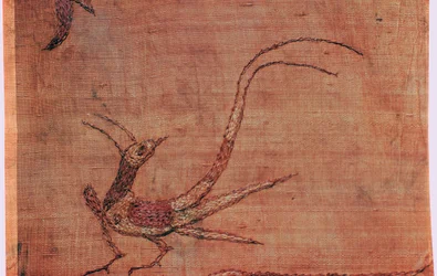 Detail (Chinese embroidered silk tussore with a phoenix from a Scythian tomb)
