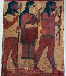 Detail of an Etruscan tomb painting showing Ceres with attendants