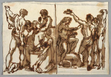 Drawing, The Judgement of Solomon; The Flaying of Marsyas, ca. 1820
