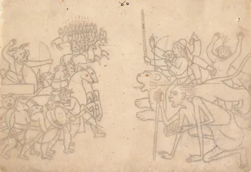 Durga and Kali Approach the Gathered Armies of Chanda and Munda from the Devi Mahatmya