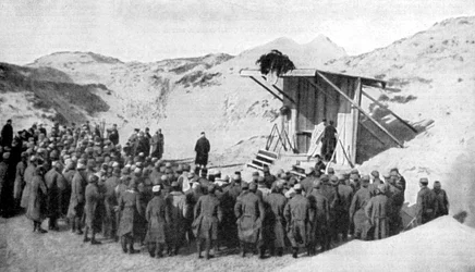 Easter mass in the dunes on the beaches of Belgium by the North Sea, World War I