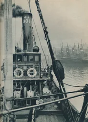 Entering Grimsby Docks at the end of a North Sea voyage is the fishing vessel Saurian