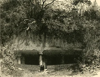 Entrance of Cave at Elephanta Bombay Presidency, 1890