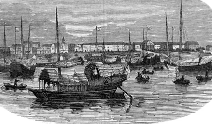 European Factories at Canton Guangzhou, China, c1875
