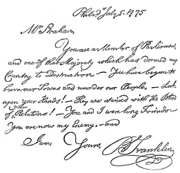 Facsimile of a Letter from Benjamin Franklin to Mr Strahan, 1775 c1880