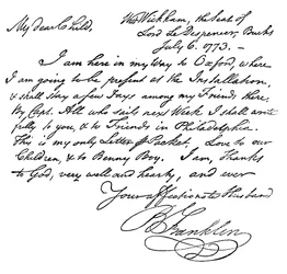 Facsimile of a Letter from Benjamin Franklin to His Wife