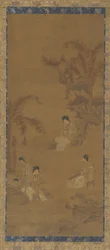 Female Musicians in a Garden Under Banana Palms