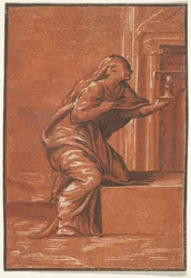 Female Personification of Faith Who Kneels Raising a Chalice in Her Left Hand