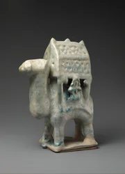 Figurine in the Form of a Camel Carrying a Palanquin and Two Riders, 12th-early 13th century