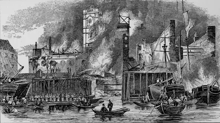 Fire at Toppings Wharf, London Bridge, 1843