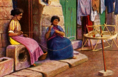 Fisherwomen Winding Yarn for Nets, Malta