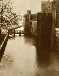 Flood waters in the moat at the Tower of London