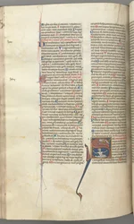 Psalm 68, historiated initial S, David in the water appealing to God above