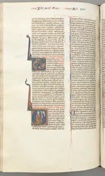 Micah, Historiated Initial V, Micah Kneeling, Bust of God Above
