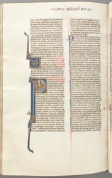 Thessalonians I, Historiated Initial P, Paul Seated with a Sword and a Book, c. 1275-1300 (Fol. 454v)