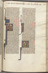 Philemon, historiated initial P, Paul addressing three men and Hebrews