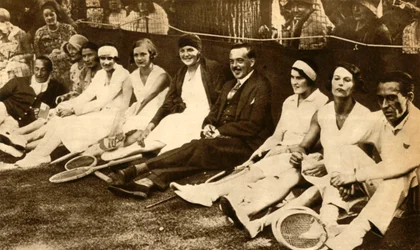 Former king Manuel II of Portugal with tennis players, Britain
