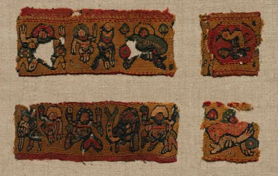 Four Fragments of the Gammadion Border of a Tunic, 400s - 600s
